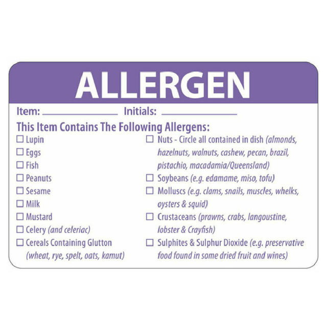 Hubert 79353 - Allergen Food Safety Label, 3" X 2", Rectangular
