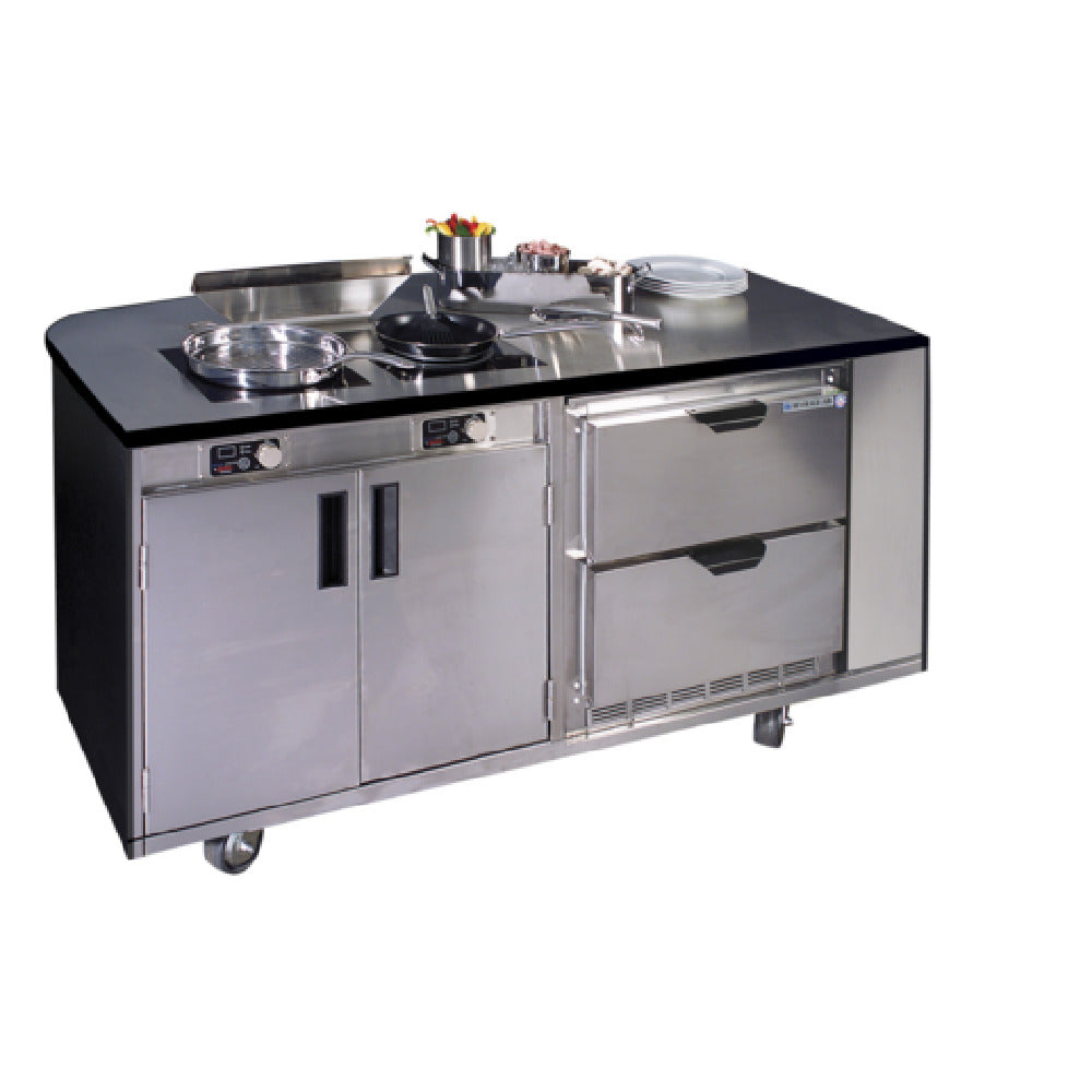 Spring USA MCS3572 - Mobile Culinary Station, 50"H X 40"W X 78"D, Dual Integrated SM-261R Induction Ranges With 5mm Tempered Glass Cooktops
