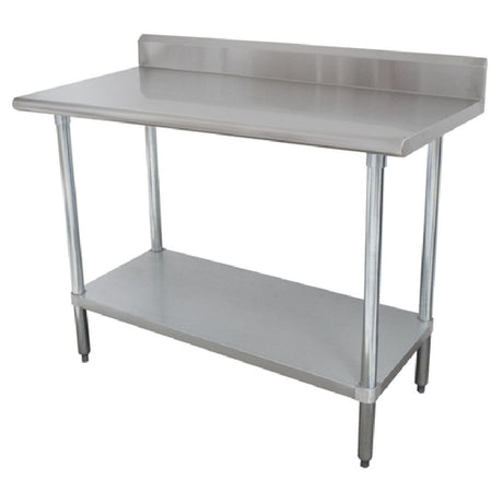 Advance Tabco KMSLAG-307-X Special Value Work Table 84"W X 30"D 16 Gauge 304 Stainless Steel Top With 5"H Backsplash