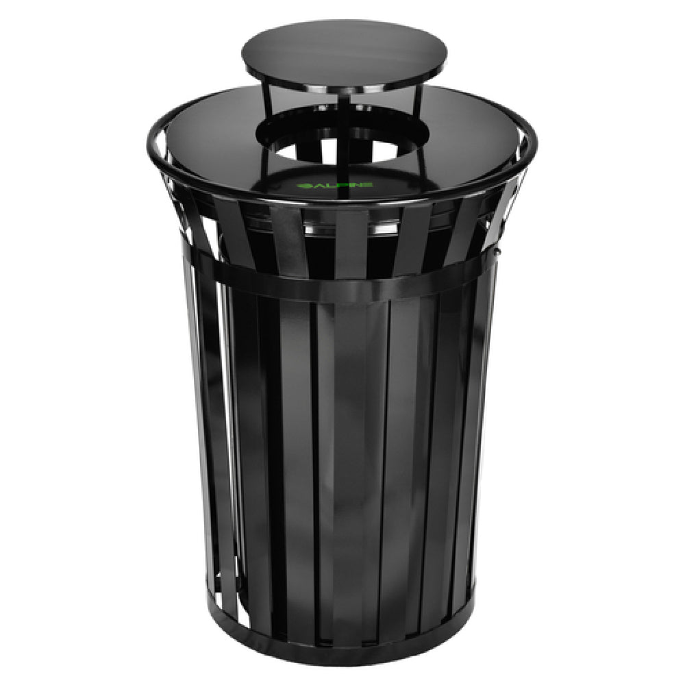 Alpine Industries ALP479-38-1 Alpine Industries Outdoor Metal Slatted Trash Receptacle With Rain Bonnet Lid