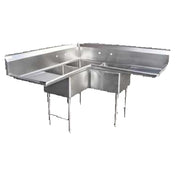 GSW USA SH24243C Corner Sink Three Compartment 75"W X 30"D X 45"H