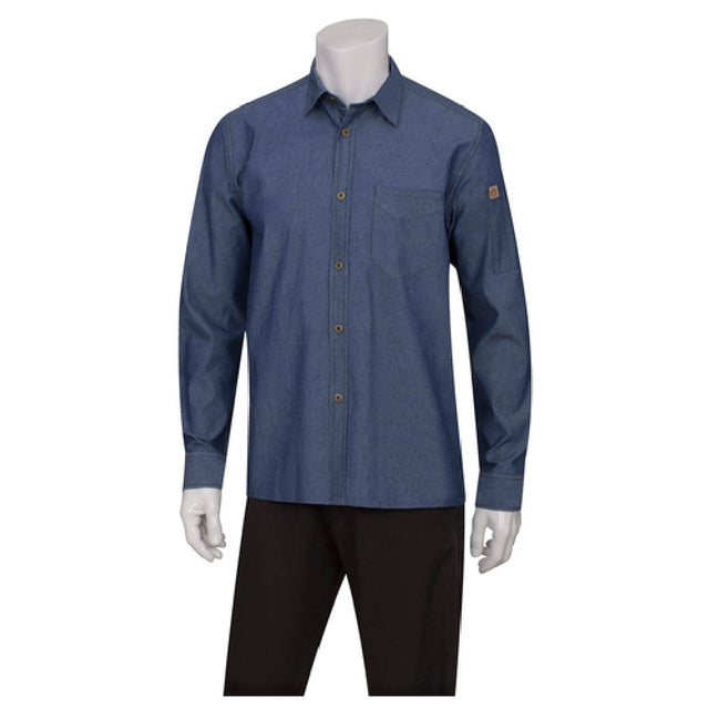 Chef Works SKL001-IBL-L Men's Detroit Shirt Roll-up Long Sleeves With 1-button Tab