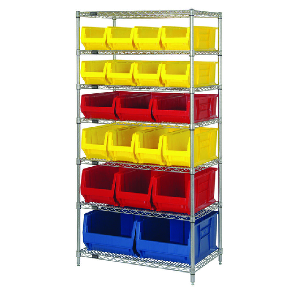 Quantum WR7-20-MIX_YELLOW - Bin Wire Shelving System, 36"W X 24"D X 74"H, 800 Lb. Capacity Per Shelf