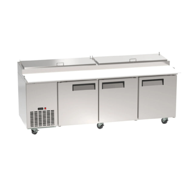 Hubert 213966 - Kratos 67K-043 92" Refrigerated Pizza Prep Table, 3-door, Holds 33°F To 40°F Temperature
