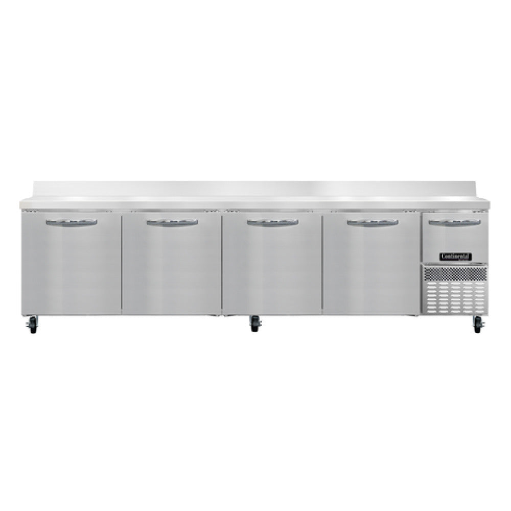 Continental Refrigerator RA118NBS Refrigerated Base Worktop Unit 118"W 300 Series Stainless Steel Work Top With 6"H Backsplash
