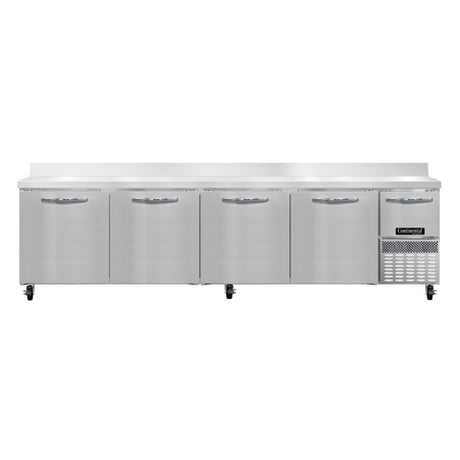 Continental Refrigerator RA118NBS Refrigerated Base Worktop Unit 118"W 300 Series Stainless Steel Work Top With 6"H Backsplash