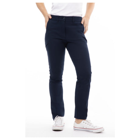 Chef Works PEC02W-NAV-18 Chino Stretch Pants Four-way Stretch Fabric Two Back Inset Pockets With Button Closure