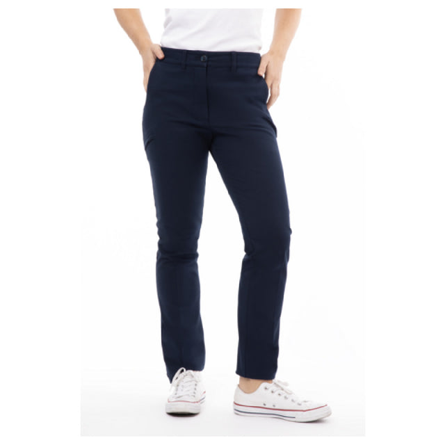 Chef Works PEC02W-NAV-8 Chino Stretch Pants Four-way Stretch Fabric Two Back Inset Pockets With Button Closure