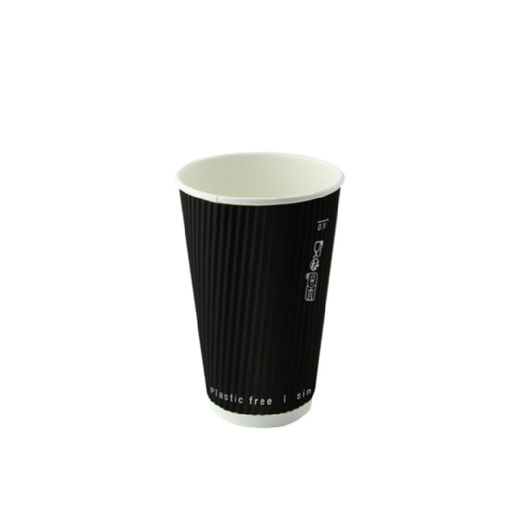 PacknWood 210GCRWB10N - Black Rippled Wall Cup Without Plastic, 10oz, 3.5" D X 3.4" H