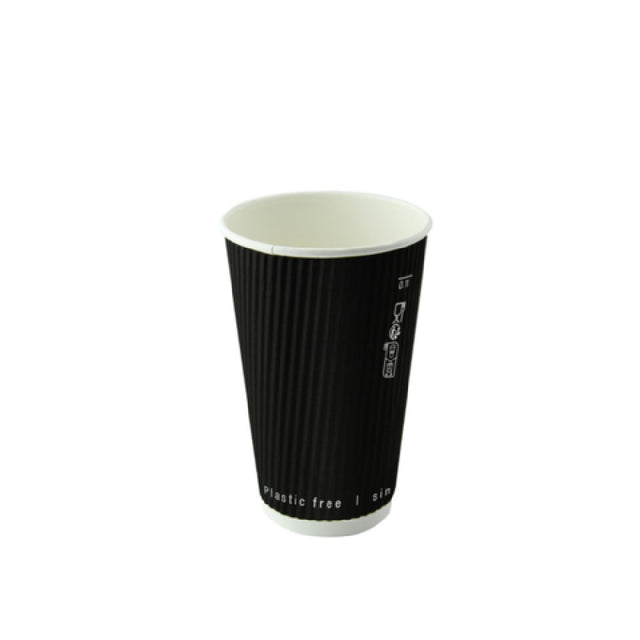 PacknWood 210GCRWB10N - Black Rippled Wall Cup Without Plastic, 10oz, 3.5" D X 3.4" H