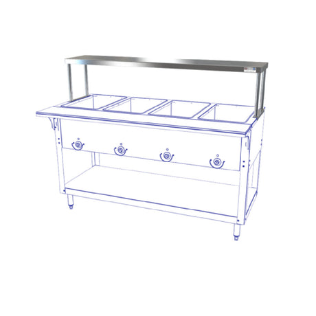 NBR Equipment HT-4-SOS Single Overshelf Fits Hot Food Tables With (4) Wells 58-3/8"W X 12" Deep Top Shelf