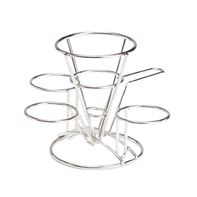 GET Enterprises 4-96283 Fry Cone Basket 4-1/4" Dia. X 6"H With Handle & (3) 2-3/4" Dia. Condiment Cup Holders