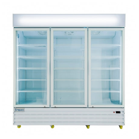 Empura Refrigeration EGM-75W White Swinging Glass Door Merchandiser Refrigerator 78.2" W White Powder-coated Steel Finish Exterior