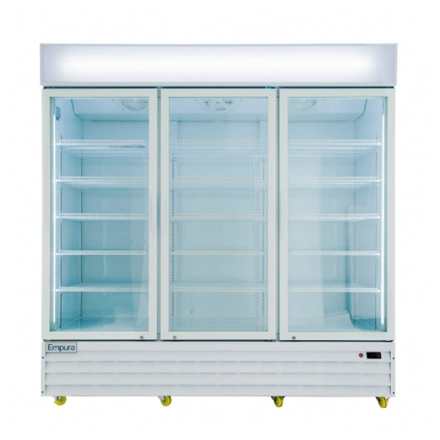 Empura Refrigeration EGM-75W White Swinging Glass Door Merchandiser Refrigerator 78.2" W White Powder-coated Steel Finish Exterior