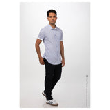 Chef Works SHC07BLU2XL Men's Charleston Shirt Short Sleeves Contrast Fabric On Inner Sleeve Band & Inner Collar Band