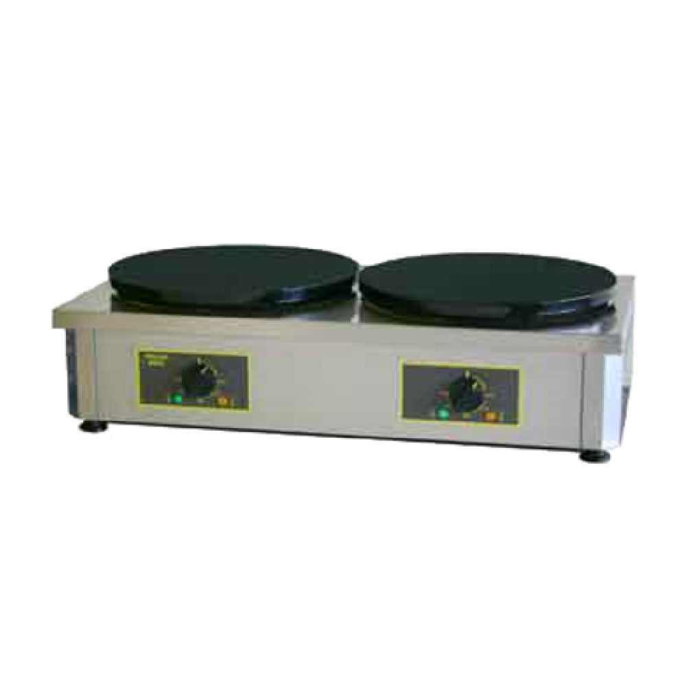 Equipex 400ED Roller Grill Crepe Machine Double (2) 15-3/4" Dia. Enamel Coated Cast Iron Plates