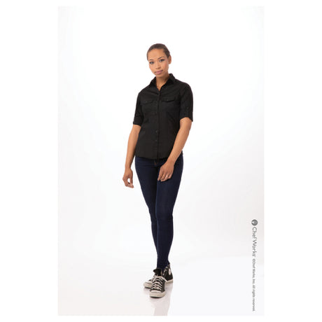 Chef Works WPDSBLK3XL Women's Shirt Roll-up Long Sleeves With Button Tab 2-button Cuffs