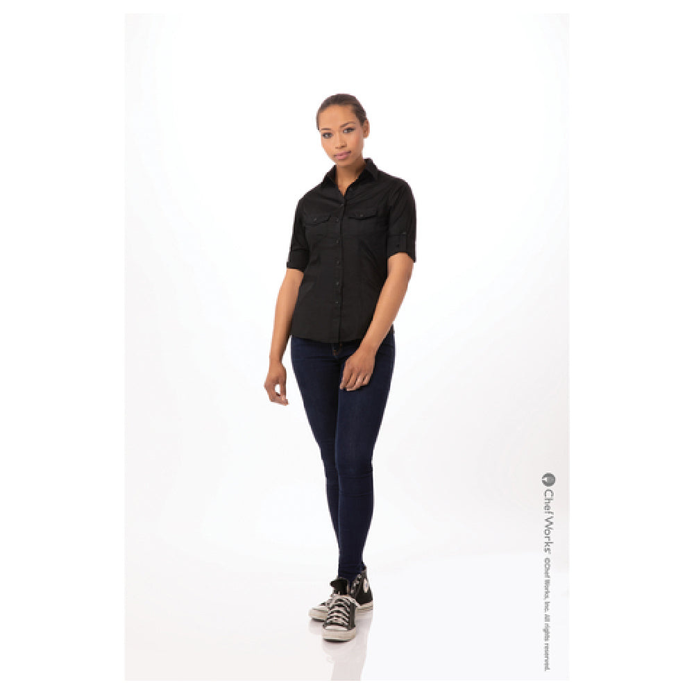 Chef Works WPDS-BLK-3XL Women's Shirt Roll-up Long Sleeves With Button Tab 2-button Cuffs