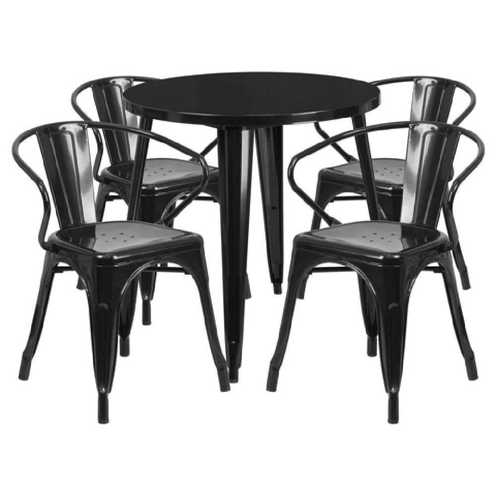 Flash Furniture CH-51090TH-4-18ARM-BK-GG Table And Chair Set Includes (1) 30" Dia. X 29-1/2"H Table