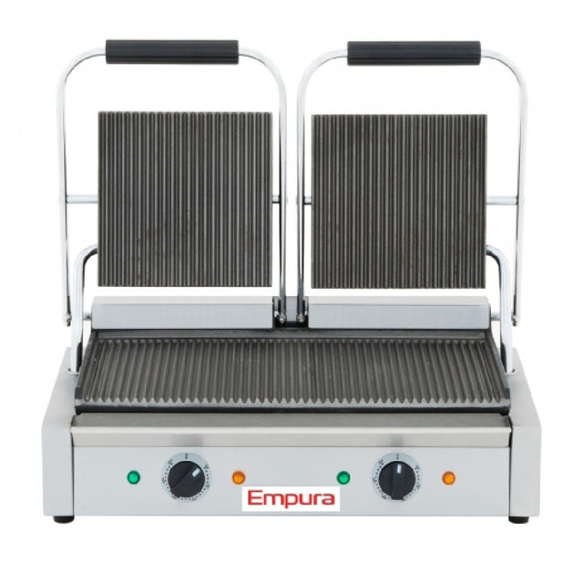 Empura Stainless E-SG-813 Double Grooved Commercial Panini Sandwich Grill Heavy Duty Professional Quality