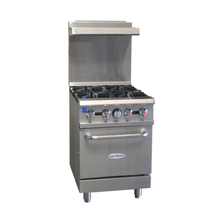 Serv-Ware SGR-4B - Serv-Ware - Gas Cooking - 24" Gas Range With Four (4) Open Burners - Dimensions: 24" W X 32.6" D X 60" H - Temperature Range: 250°F - 550°F - BTU/H: 30,000 Per Burner - # Of Burners: 4 - Gas Line: 3/4 - W.C. For Natural Gas: 4 In. - W.C. For LP: 10 In. - Materials: Stainless Steel Front