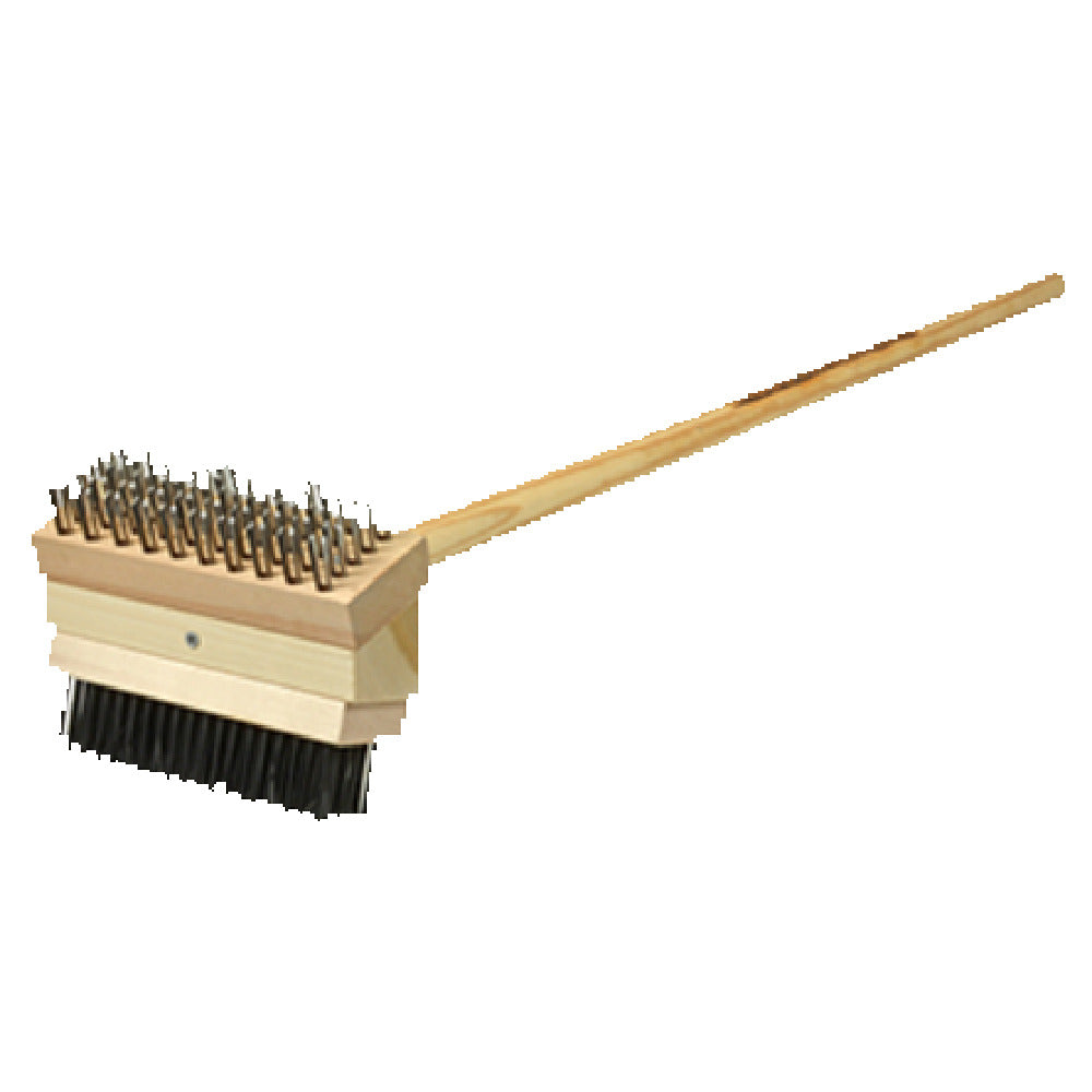 Franklin Machine Products 133-1651 The Texas Brush® Grill Brush Angled Double-sided Head With 1-3/4" Flexible Steel Brushing Bristles On One Side And 1" Flat Steel Scraping Bristles On The Other