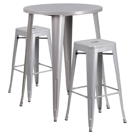 Flash Furniture CH-51090BH-2-30SQST-SIL-GG Table And Bar Stool Set Includes (1) 30" Dia. X 41"H Table