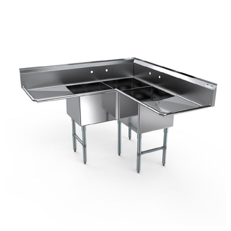 NBR Equipment 3CSG-181814LR24 Economy Corner Sink Three-compartment 62-15/16"W X 43-3/4"H