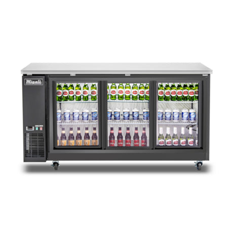 Migali Industries C-BB72SG-HC Back Bar Refrigerator 72.75"W X 24.5"D X 35.7"H (3) Sliding Glass Door