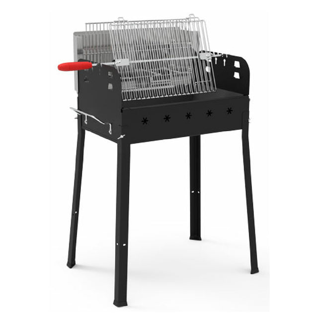 Omcan 47314 Painted Steel Charcoal BBQ Grill 39.4" H X 40.2" W X 20.1" D With Stainless Steel Double Grid And Central Rod For Vertical Cooking