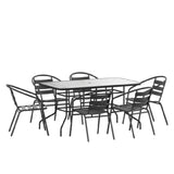 Flash Furniture TLH-089REC-017CBK6-GG Lila 7 Piece Patio Dining Set 55" Tempered Glass Patio Table With Umbrella Hole