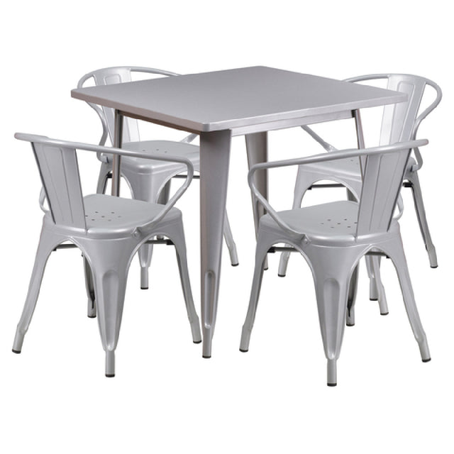 Flash Furniture ET-CT002-4-70-SIL-GG Table And Chair Set Includes (1) 31-1/2"W X 31-1/2"D X 29-1/2"H Table