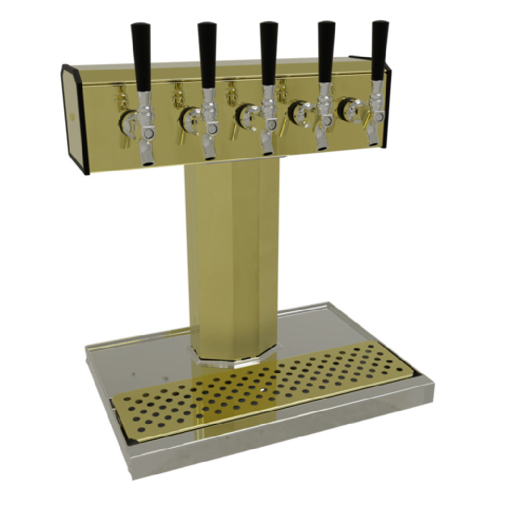 Glastender BT-5-PBR Tee Draft Dispensing Tower Countertop (5) Stainless Steel Faucets (handles Not Included)