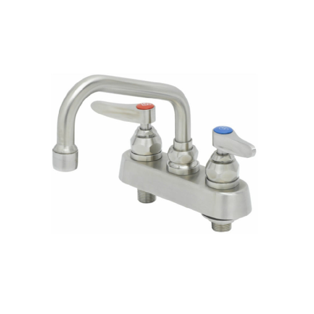 T&S Brass S-1110 EverSteel 4" Stainless Steel Deck Mount Workboard Faucet With Stainless Steel Lever Handles And 6" Stainless Steel Swing Nozzle With 2.2 GPM Stainless Steel Aerator