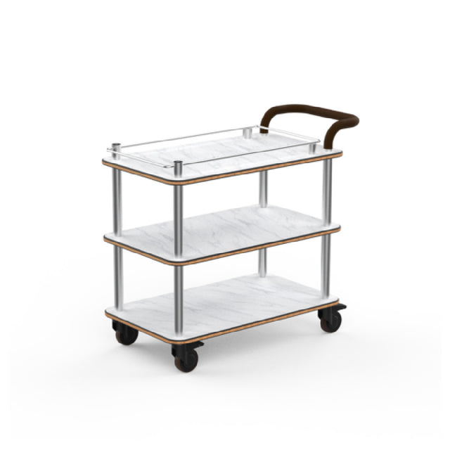 Steelite MGCRNX02CSXX Rollin Service Cart With Leather Handle White Carrera Stainless Steel With Top Border