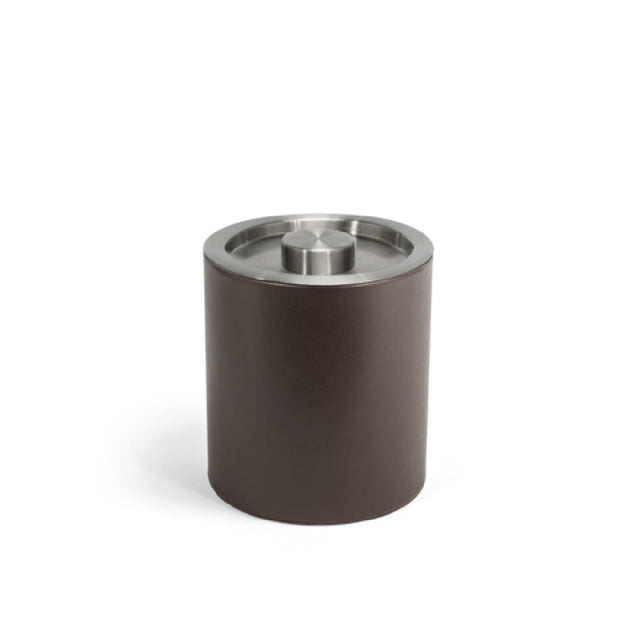 FOH RIB063BRL21 2qt Round London Ice Bucket Brown With Brushed Stainless Lid