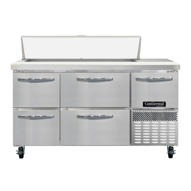 Continental Refrigerator RA60N12-D Refrigerated Base Sandwich Unit 60"W 300 Series Stainless Steel Top With (12) 1/6 Size X 4" Deep Pans