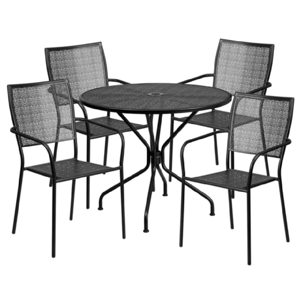 Flash Furniture CO-35RD-02CHR4-BK-GG Patio Table Set Includes (1) Table: 35-1/4" Dia. X 28-3/4"H