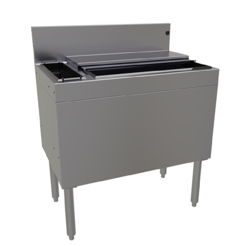 Glastender CBA-30L3-CP10-ED Extra Deep Underbar Ice Bin/Cocktail Unit With Bottle Well Storage