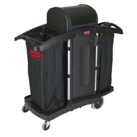 Rubbermaid FG9T7800BLA - Compact Housekeeping Cart, 51-3/4"L X 22"W X 53-1/2"H, Locking Security Hood With Both Side Access