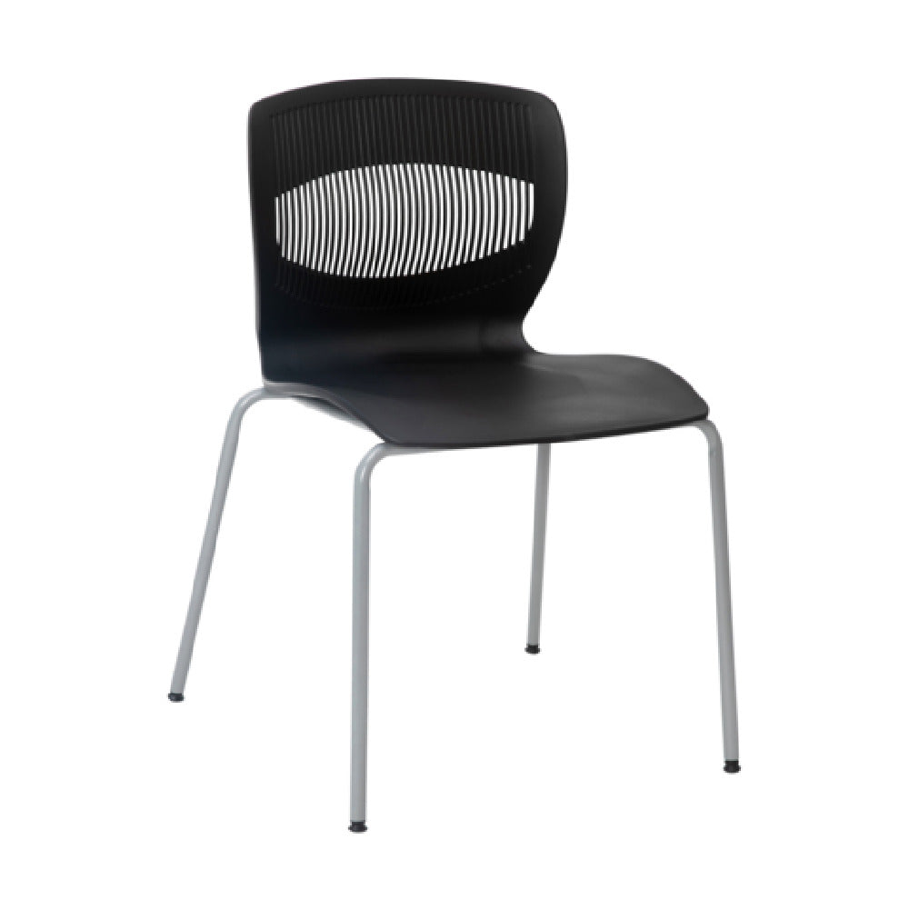 Flash Furniture RUT-NC618-BK-GG HERCULES Series Commercial Grade 770 Lb. Capacity Ergonomic Stack Chair With Lumbar Support And Silver Steel Frame Black