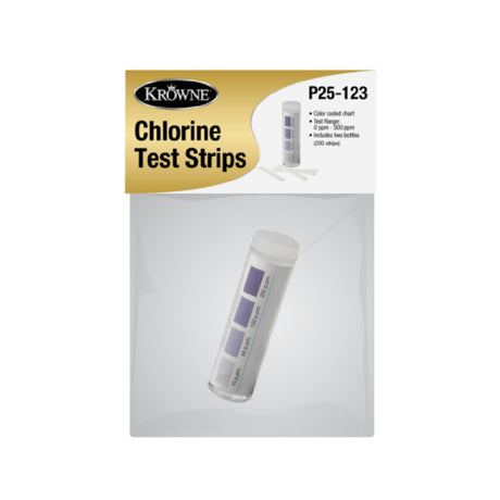 Krowne P25-123 Krowne Chlorine Test Strips Two-Pack Bag- 100 Strips Per Bottle