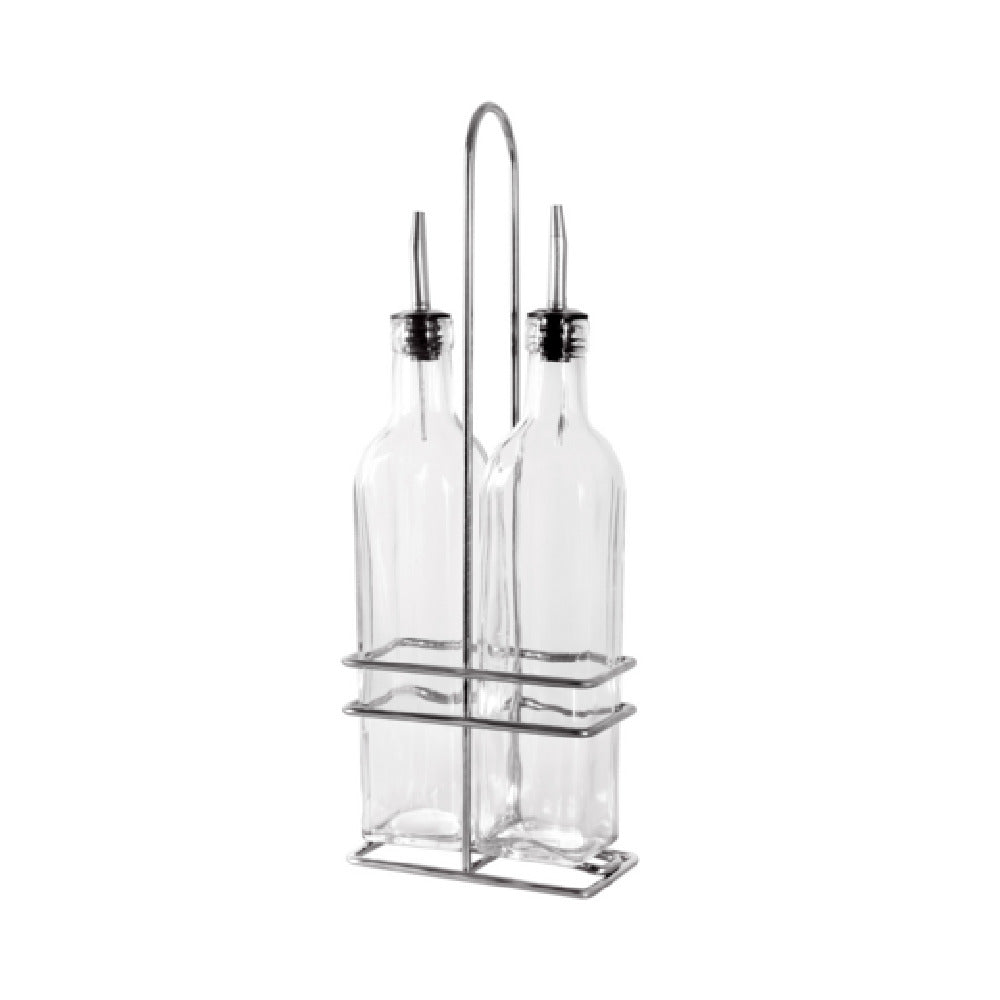 CAC China W2SQ-16S Oil/Vinegar Cruet Set 16 Oz. (2) Lead Free Glass Cruet With Stainless Steel Pourer