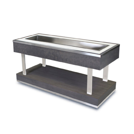 Forbes Industries F30-5154-F1 Raw Bar Station 72”L X 30"W X 36”H Open Cabinet Design With Wood Veneer Top Fascia And Bottom Shelf