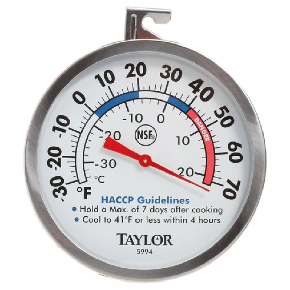 Taylor 5994 Refrigeration Thermometer 3" Dial 30°F To 70°F (-34°C To 20°C) Temperature Range