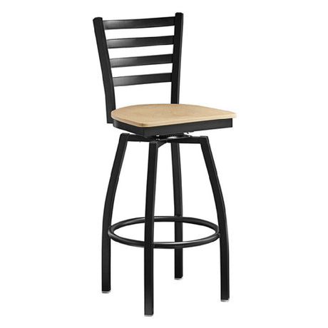 Omcan 47593+69745 (47593+69745) Bar Height Metal Ladder Swivel Chair With Natural Wood Seat