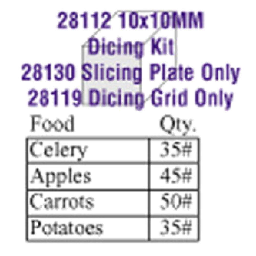 Robot Coupe 28112 Dicing Kit 10 X 10mm (3/8") Includes: Slicing Disc (28130) & Dicing Grid (28119)