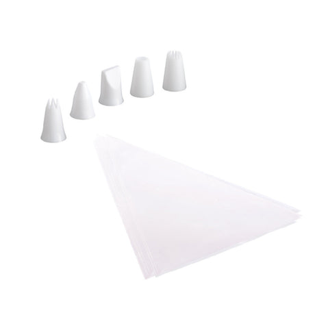 Harold Import Co. 22130 Mrs. Anderson's Baking 20-Piece Decorating Set Includes 5 Reusable Decorator Tips (1 Each Open Star Closed Star Petal Tip Writing Tip Open Round) And 15 Disposable Pastry Bags (12 X 6-inches) With Extra-strong Seams