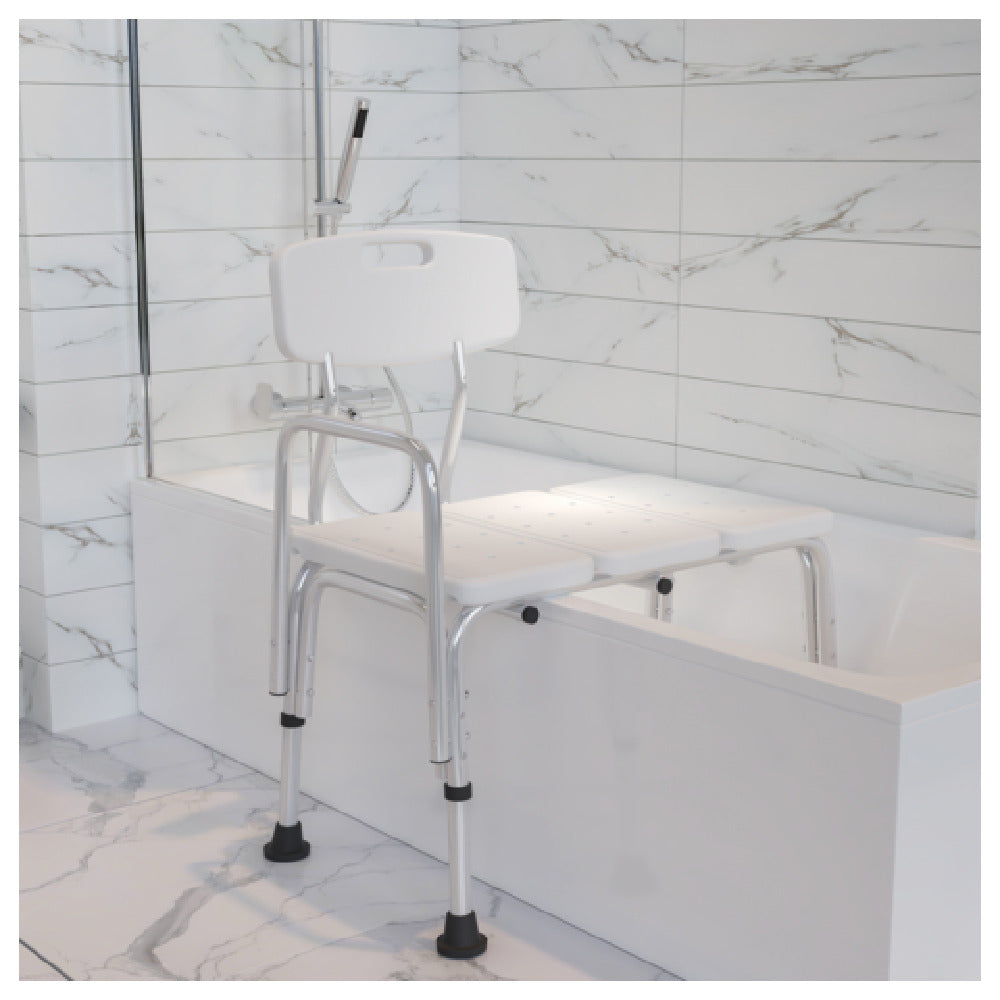 Flash Furniture DC-HY3510L-WH-GG Hercules Series Shower Transfer Bench 31-1/4" To 35-1/2" Adjustable Height