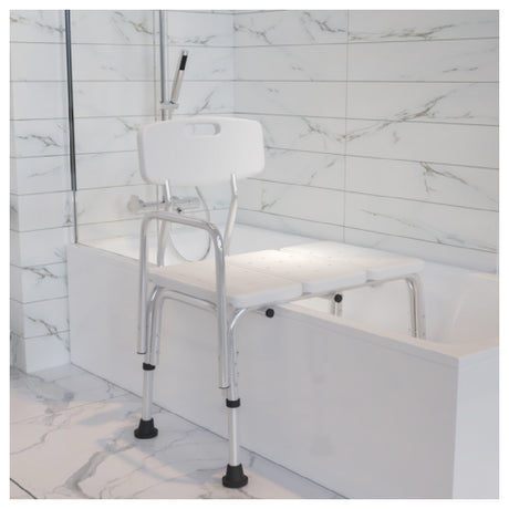 Flash Furniture DC-HY3510L-WH-GG Hercules Series Shower Transfer Bench 31-1/4" To 35-1/2" Adjustable Height